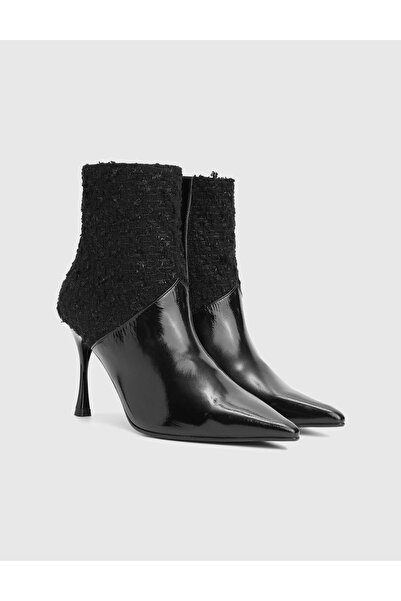 İLVİ Lenike Hakiki Rugan Deri Tüvit Siyah Kadın Topuklu Bot