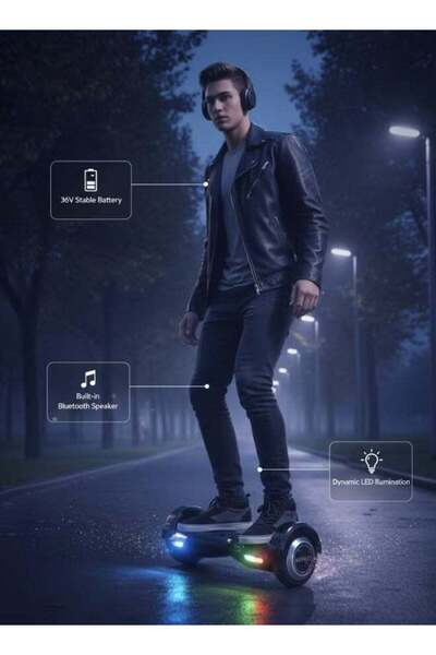 squar eofjoy لوح تزلج كهربائي ذكي 8 بوصة مزود ببطارية 36 فولت، وتقنية بلوتوث، وأضواء LED للبالغين والأطفال