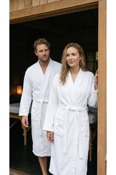 Minteks Halat de baie moale 100% bumbac cu guler kimono pentru bărbați/femei