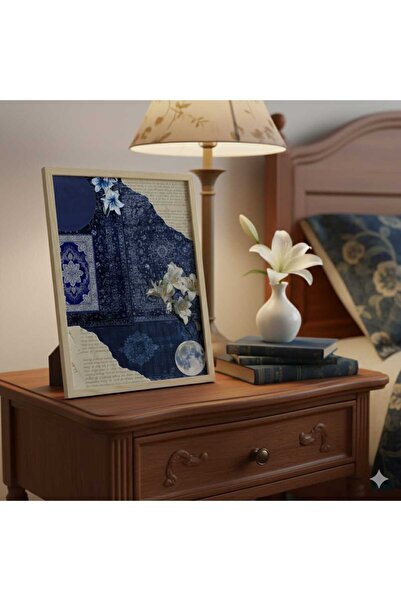 Markasız ucuz etnik desen tablo mavi tema 30x40