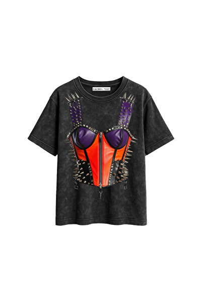 CİNEMA MODA Risk Corset cu imprimeu croi relaxat Lavabil Negru Femei tricou