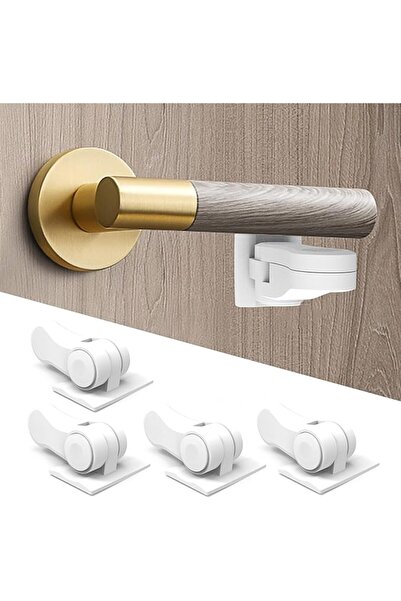 Arabest 4Pcs Child Safety Door Handle Lock,3M Adhesive Backing,No Drilling Required,Simple Design (White)