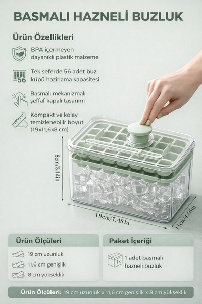 Eco Lounge Basmalı Hazneli Buzluk 56 Buz Küpü Kapasiteli | Hazneli ve Şeffaf ...