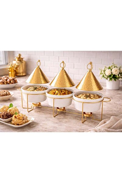 Dania ✨ Porcelain Serving Set with Warming Stand – 3 Pieces ✨ 🔥 Elegant presentation… and warm hospitality for every occasion 🔥