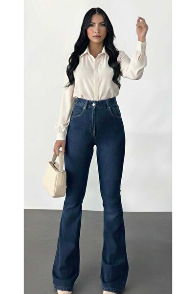 NWC Spanish Women's Navy Blue Trousers F Flare Jeans High Waist Pants