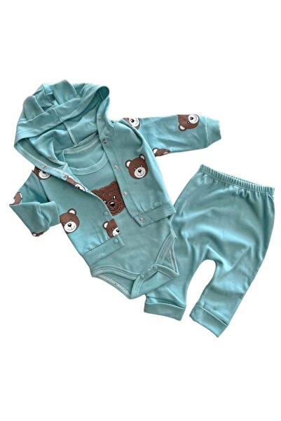 bebegen طقم كارديجان مطبوع قطعة للجنسين باللون الأخضر المائي