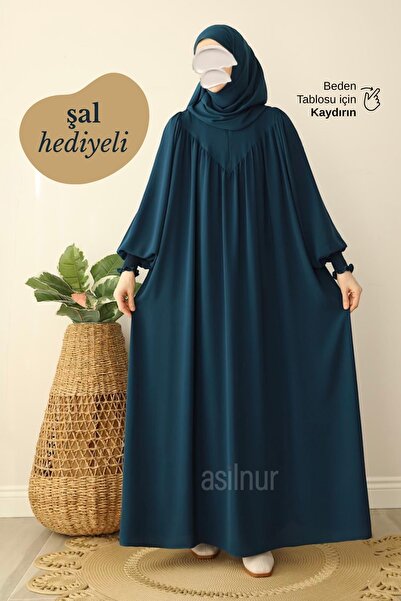 ASİLNUR Sema Dress Shawl Gift Set Petrol Blue