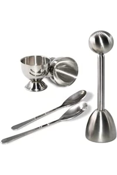 KASTWAVE Egg Cup Set with Egg Opener and Elegant Egg Cups | Set of Egg Holders + 2 Stainless Steel S