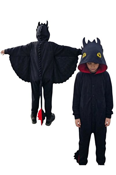 Kostüm Sarayı Dişsiz Ejderha Kostümü | Siyah Ejderha Pijama Tulum Kostüm