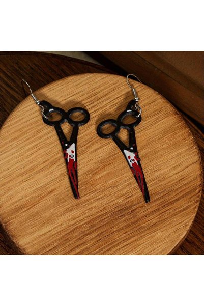 Mournbelle Halloween Temalı Kanlı Makas Gotik Küpe
