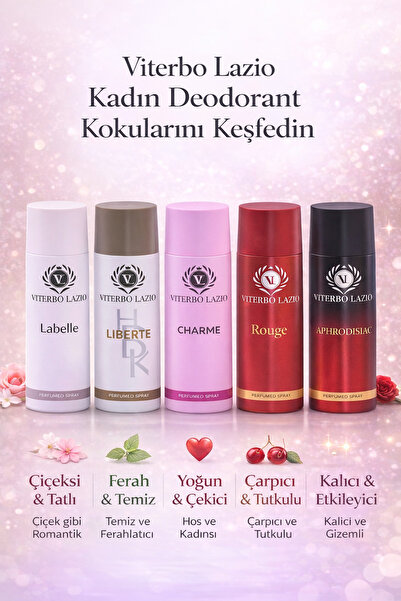 Viterbo Lazio 5’li Kadın Deodorant Seti – Çiçeksi, Ferah ve Etkileyici Kokular