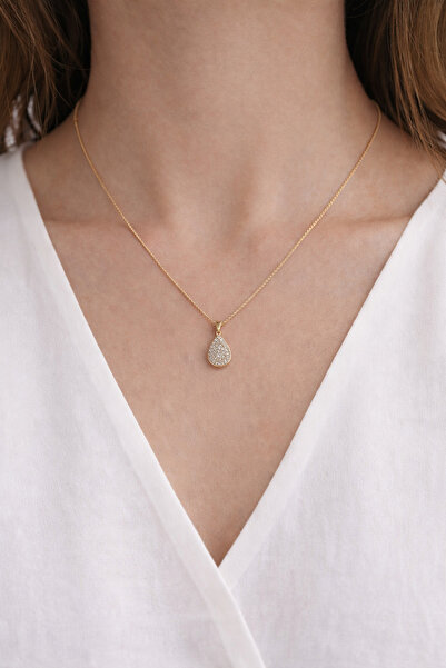 Zirona Çelik Taşlı Damla kolye