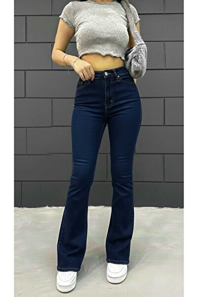 NWC Women's Navy Blue Spanish Pants F Flare Jeans High Waist Pants