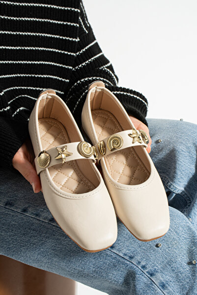 Moda Devrin Жіночі шкіряні бежеві балетки «Морська мушля» для дому та вулиці