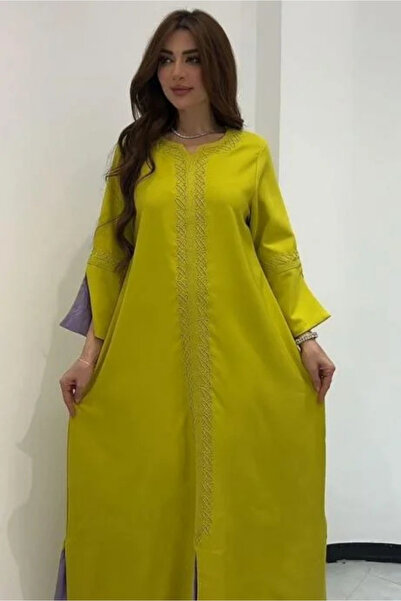 Vitrina جلابية ليمارا بالتطريز الهندسي – أخضر ليموني