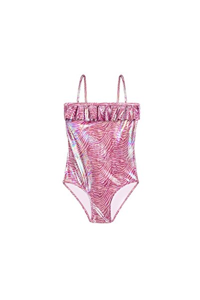 SLIPSTOP Pembe Kız Çocuk Straplez Yaka Normal Kalıp Desenli Mayo SM2514000111