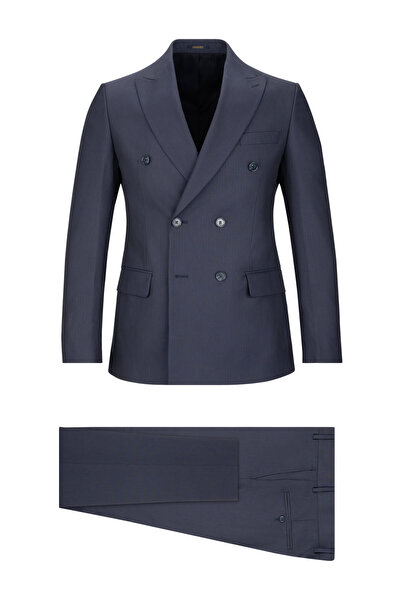 Hatemoğlu Lacivert Regular Fit Çizgili Kruvaze Klasik Takım Elbise