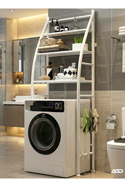 AGD Multi-Purpose Metal Storage Rack Over Washing Machine, 3-Tier, White, 68x25x166 cm