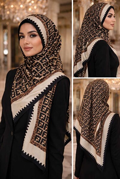 tomrisboutique Lüks Vual İpek Şal Hijab Fular Scarf Shawl Leopar Desen 70 x 1...