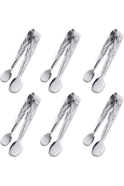 Sunenlyst 4 Inch Stainless Steel Mini Serving Tongs - 6 Pieces