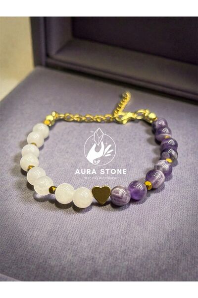 AURA STONE Aura LoveHeals Ametist & Pembe Kuvars Çelik Aparatlı Doğal Taş Bil...