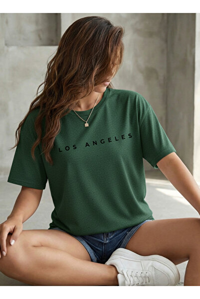 BUWOM Γυναικείο μπλουζάκι Los Angeles με στάμπα και λαιμόκοψη ποδηλάτου