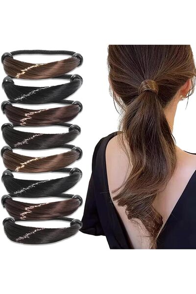 Tazweeq ٨ قطع من ربطات الشعر، ربطة شعر مستعار مطاطية، ربطة شعر صناعي، مشبك ذيل حصان، ربطة شعر نسائية، ربطة شعر للبنات