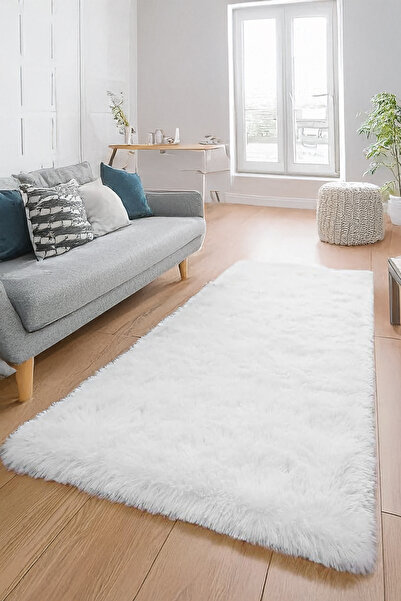 Alpina Home White Washable Puffy Plush Carpet Runner Soft Non-Slip Base