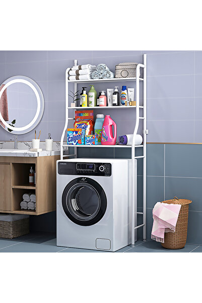 AGD 3-Tier Vertical Washing Machine Storage Shelf - Space-Saving, 50x25x160 cm White