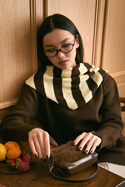 Ceylan Otantik Eșarfă cu dungi galbene untate