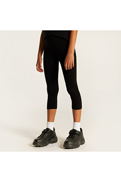 Juniors بنطال ضيق سادة بطول ثلاثة أرباع مع حزام خصر مطاطي