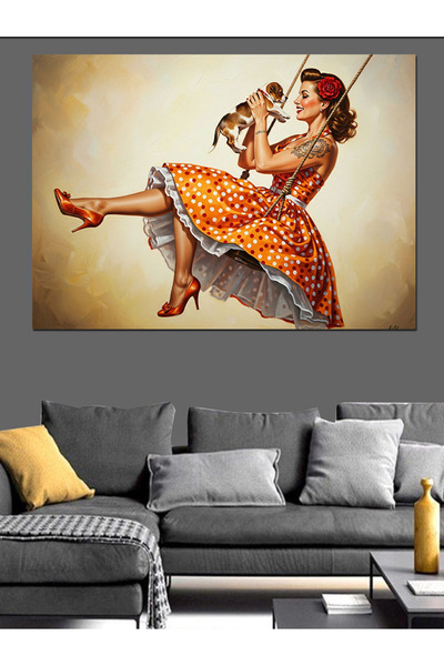 Artmeg Femeie în rochie care se balansează pe leagăn, pânză decorativă - Masă...