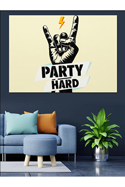 Artmeg Party Rock Sign Hand Illustration Decorative Canvas - Mdf Wood Painting