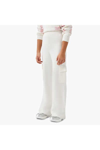 Juniors Solid Cargo Pants with Elasticated Waistband and Pockets