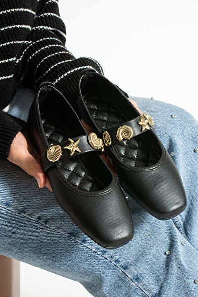 Moda Devrin Жіночі шкіряні чорні черевики-балетки для дому та вулиці