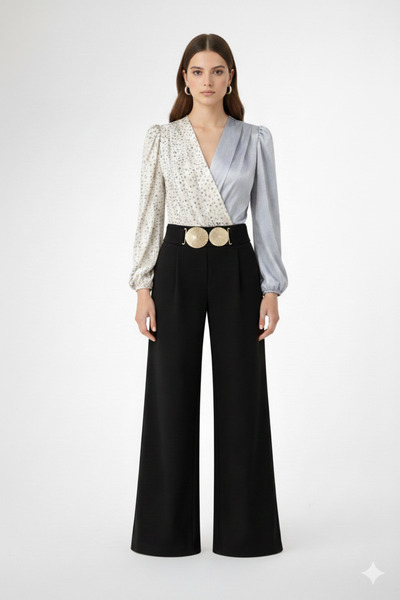 MİLLA Altın Metal Toka Detaylı Siyah Palazzo Pantolon