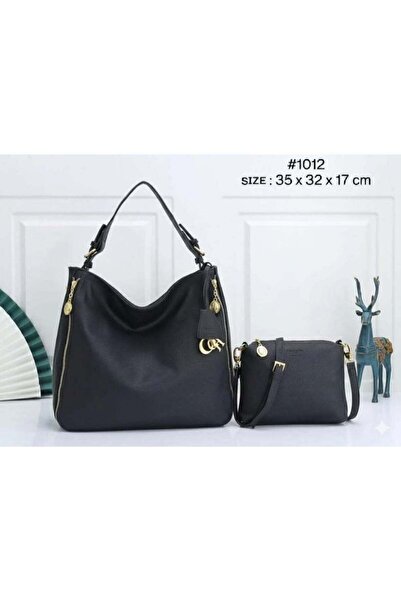 HOBO Tote Shoulder Bag with small pouch sling bag, Soft Matte Leather, Gold Hardware, color [BLACK]