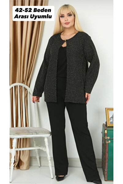 ViolettaXL Yakası Kopçalı Simli Jakarlı Ceket