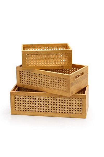 PERLAEVKAHVE 3-Piece Bamboo Organizer Basket Set – Multi-Purpose Decorative Organizing Bins