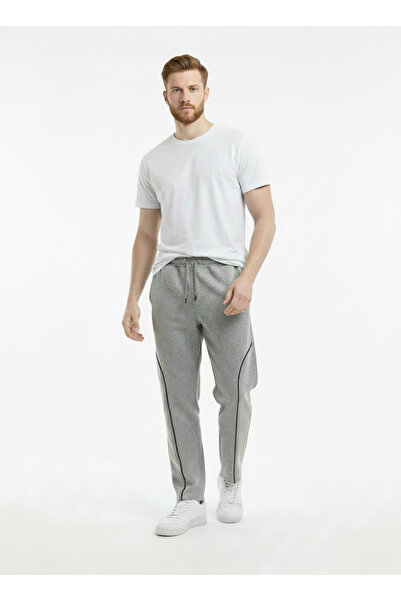 MODENZO Men's Gray Piped Back Pocket Baggy Casual Sweatpants 2 String Wide Le...