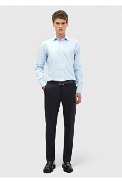 Ramsey Navy Blue Plain Fabric Regular Fit Classic 100% Wool Trousers