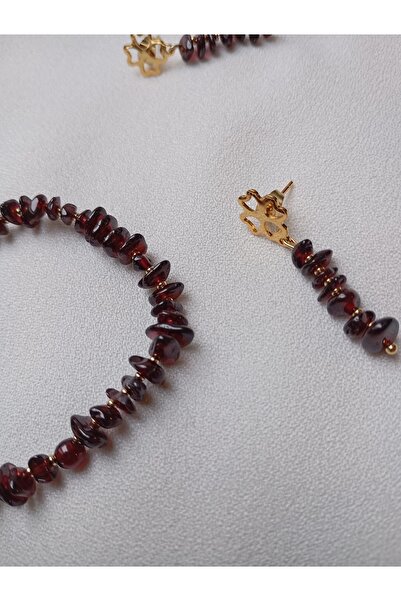 OEM Bracelet and earrings set with Garnet and 18K gold plated elements