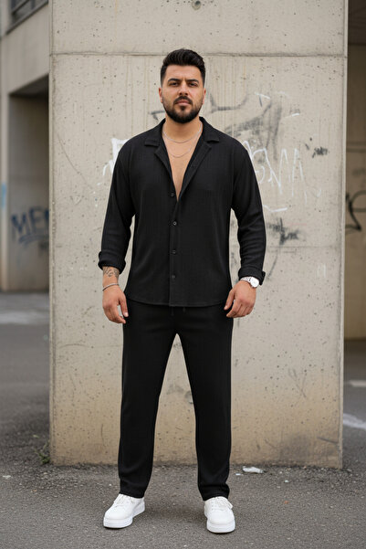 Fifty Color Men's Trend Summer Comfortable Fit Wrinkle-Resistant Fabric Long Sleeve Shirt and Pants Set