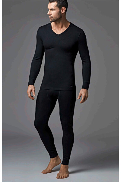 Dagi قميص حراري / تي شيرت رجالي بأكمام طويلة وياقة على شكل حرف V