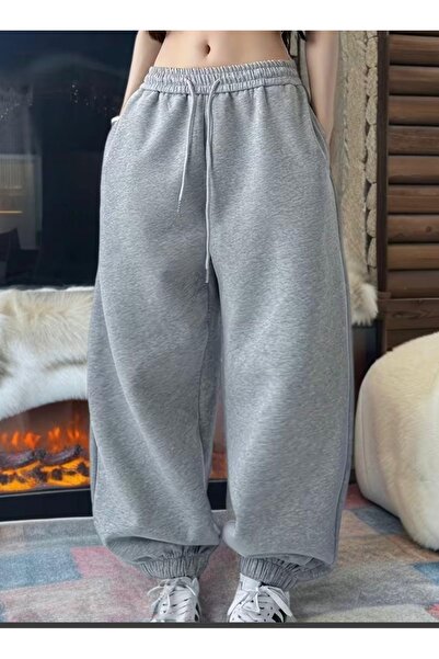 GERLAY Kadın gri bol kalıp paça lastik eşofman altı