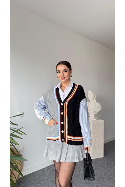 GÜLDEN KATRAN قميص نسائي بتفاصيل تريكو وكارديجان