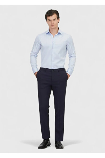 Ramsey Navy Blue Plain Fabric Comfort Fit Classic 100% Wool Trousers