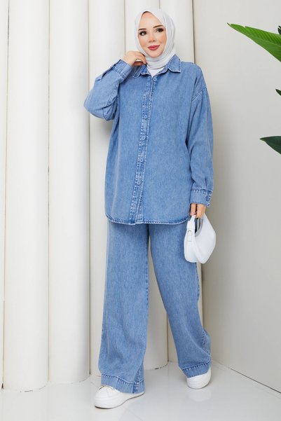 SERRA MODA Costum din denim din două piese pentru îmbrăcăminte islamică