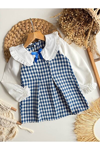 LEAKİDS Comfortable 2 Li Stylish Dress for Girls with Houndstooth Pattern