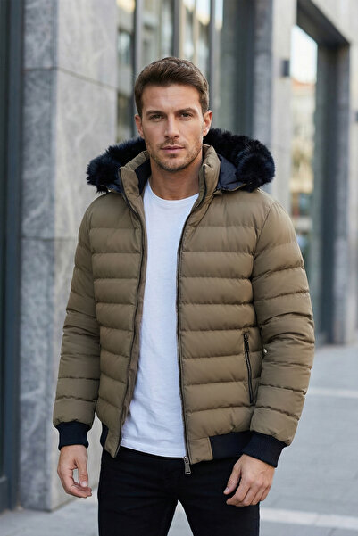 MOVENTO Men's Fur Hooded Puffer Jacket